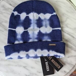 NWT Steve Madden Tie Dye Beanie - blue and white OS